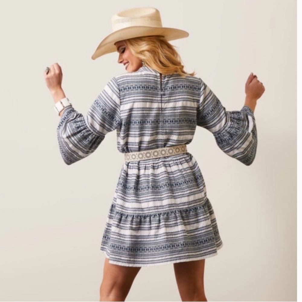 Ariat Savanna Dress Blue and White Striped Mini Dress - Picture 2 of 11